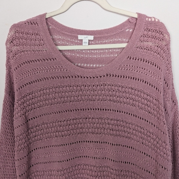 J. Jill L Dark Mauve Open Knit Sweater Crochet Pullover Cotton Nylon Oversized - Picture 3 of 10